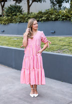 GINGHAM PINK AND LEMON MAXI DRESS