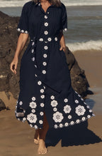 NAVY AND EMBRODERY WHITE MATILDA COLLARED DRESS