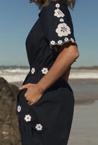 NAVY AND EMBRODERY WHITE MATILDA COLLARED DRESS