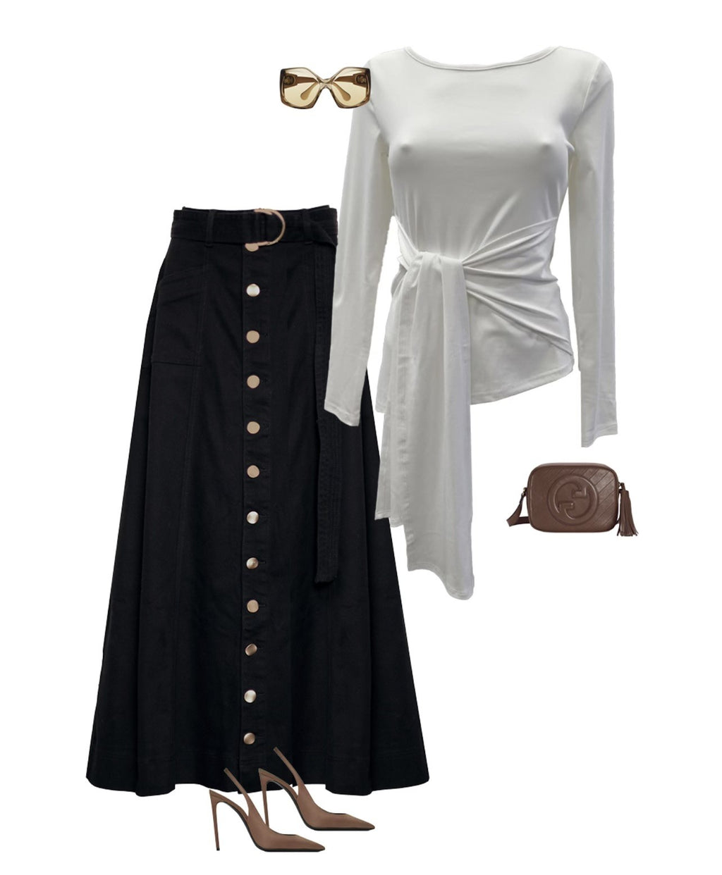 Black Denim Maxi Skirt Gold Buttons