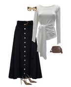 Black Denim Maxi Skirt Gold Buttons