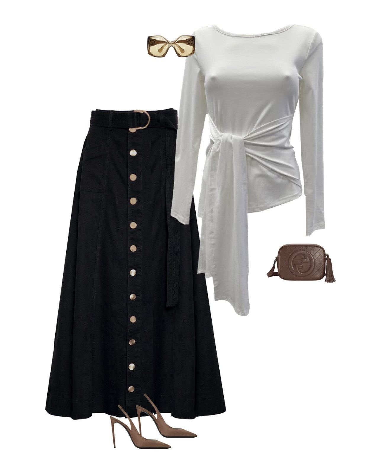 Black Denim Maxi Skirt Gold Buttons