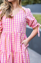GINGHAM PINK AND LEMON MAXI DRESS