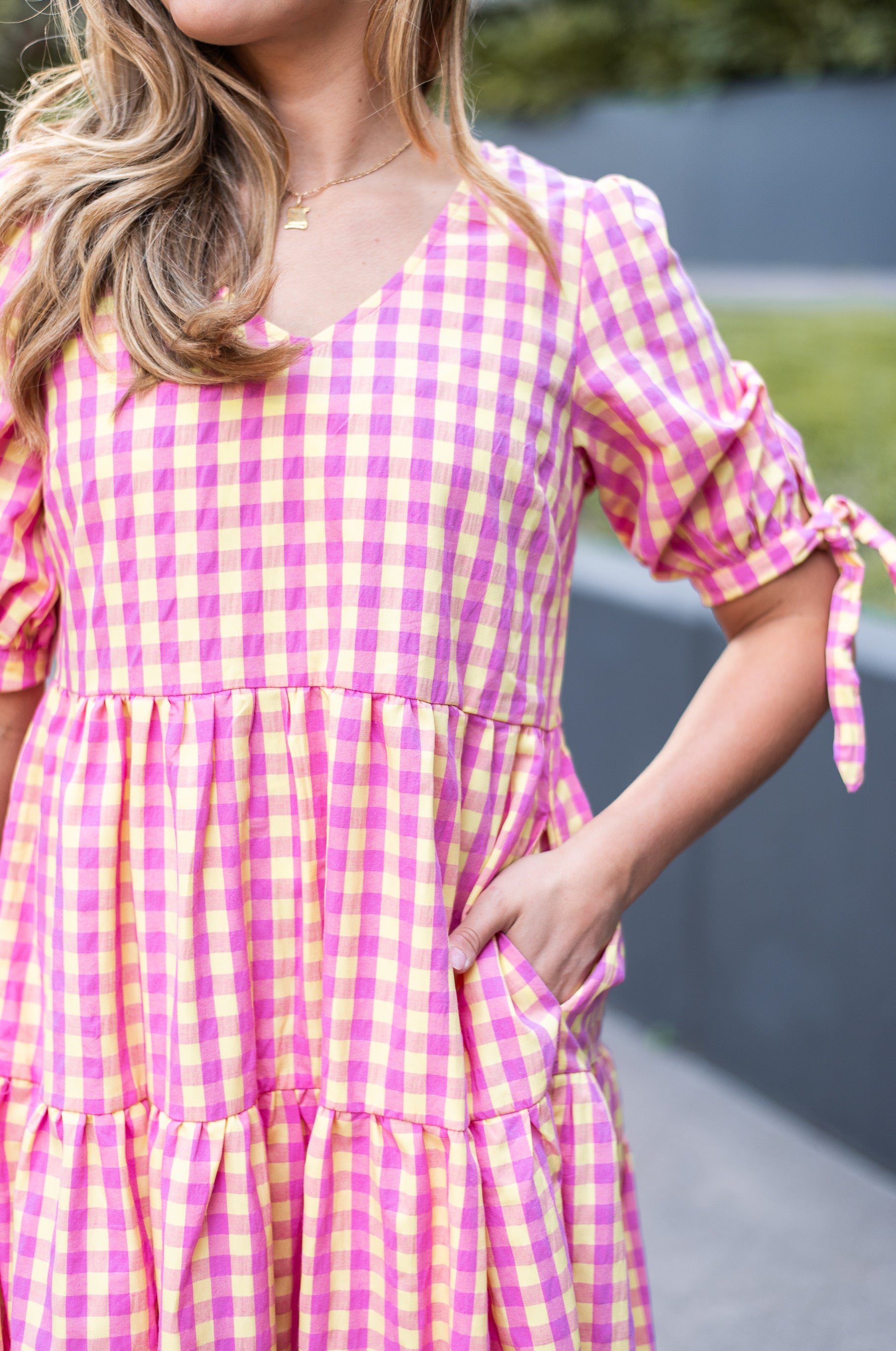GINGHAM PINK AND LEMON MAXI DRESS
