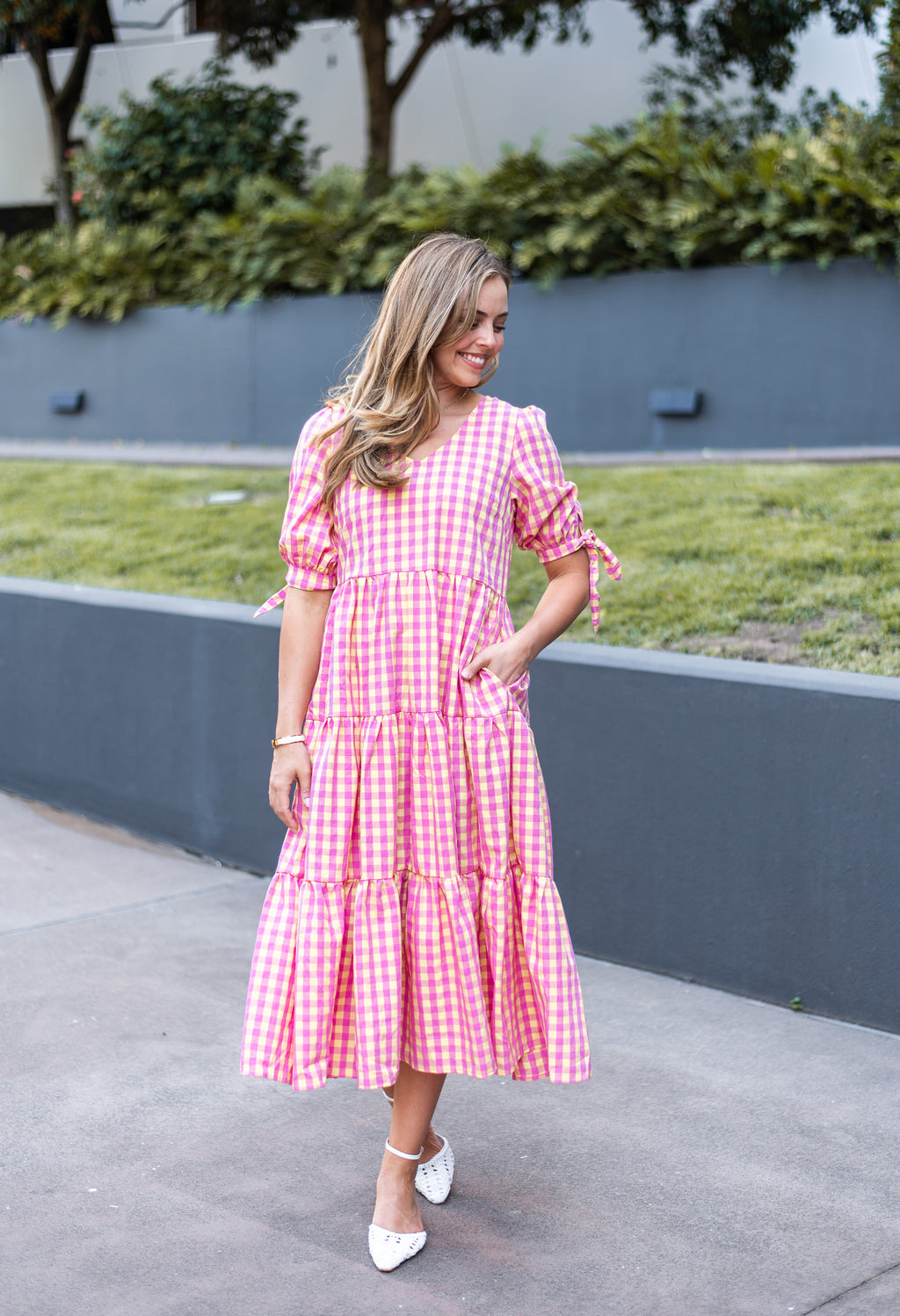 GINGHAM PINK AND LEMON MAXI DRESS
