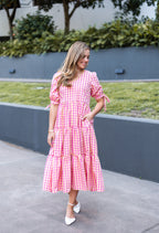 GINGHAM PINK AND LEMON MAXI DRESS