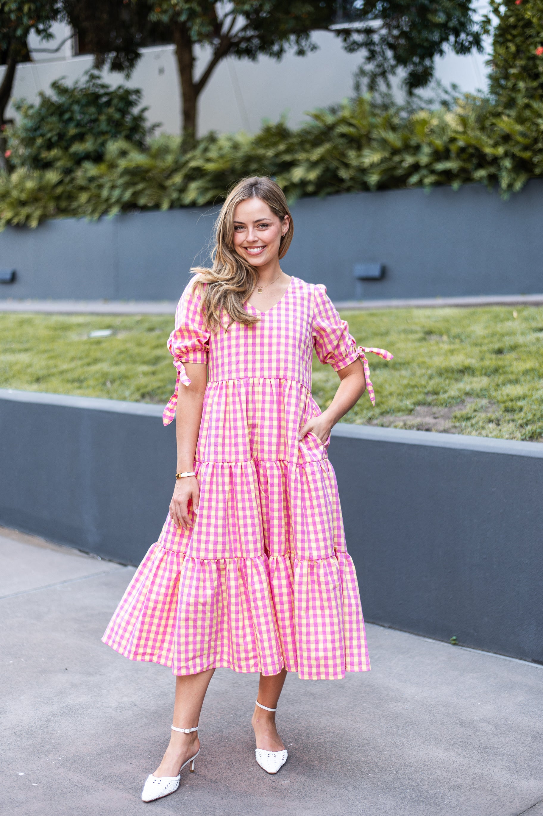 GINGHAM PINK AND LEMON MAXI DRESS