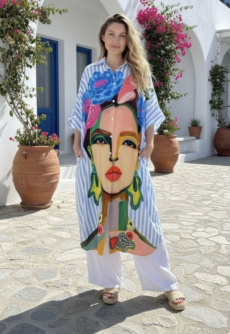 FRIDA SHIRT DRESS-BLUE STRIPE