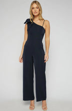 NAVY ONE SHOULDER JUMPSUIT WITH LARGE BOW