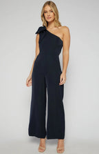 NAVY ONE SHOULDER JUMPSUIT WITH LARGE BOW