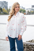 WHITE COTTON HEART EMBROIDER SHIRT